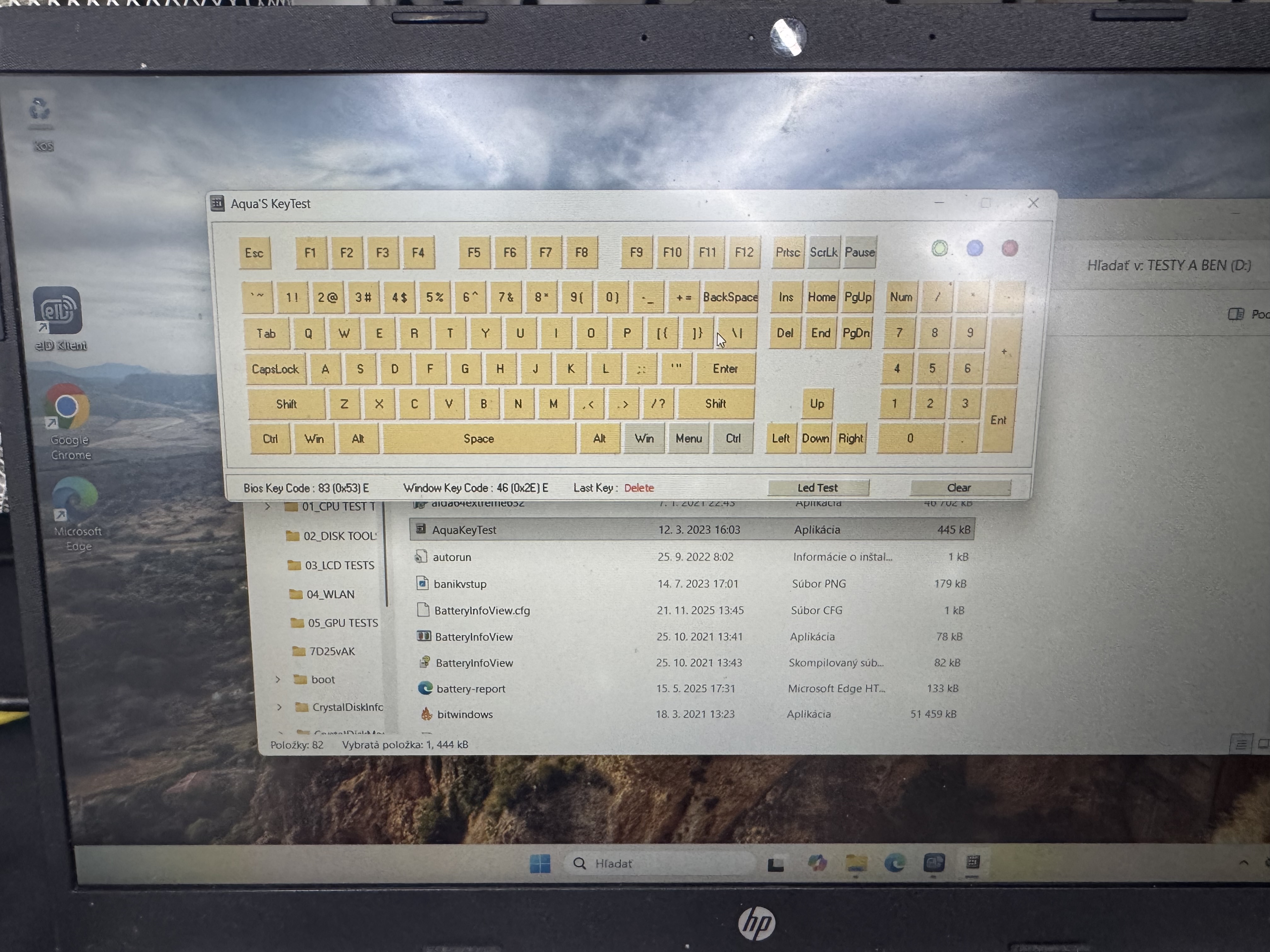 Aqua Key Test po oprave na kontrolu klávesnice.